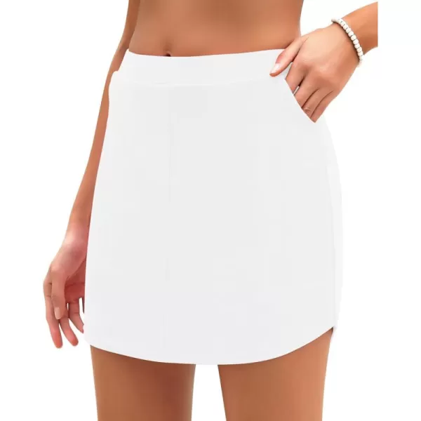 GRAPENT Swim Skirt for Women High Waisted Bathing Suit Bottoms Shorts Swimsuit Modest Bikini Skort Skirts PocketsWhite