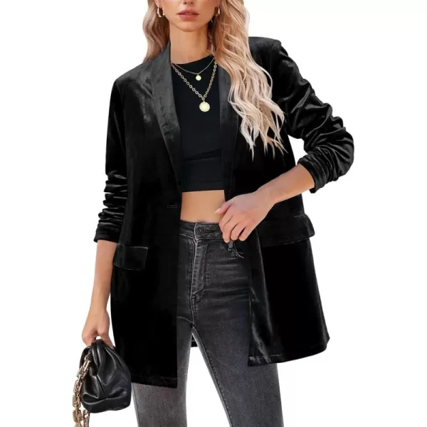 GRAPENT Velvet Blazers Jackets for Women Business Casual Oversized Long Suit Jacket Dressy Cardigan Blazer Work OfficeBlack