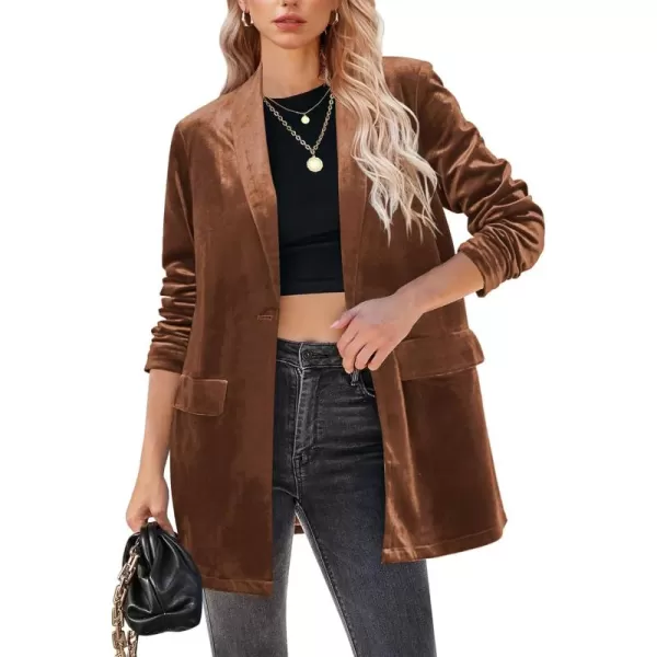 GRAPENT Velvet Blazers Jackets for Women Business Casual Oversized Long Suit Jacket Dressy Cardigan Blazer Work OfficeBrown