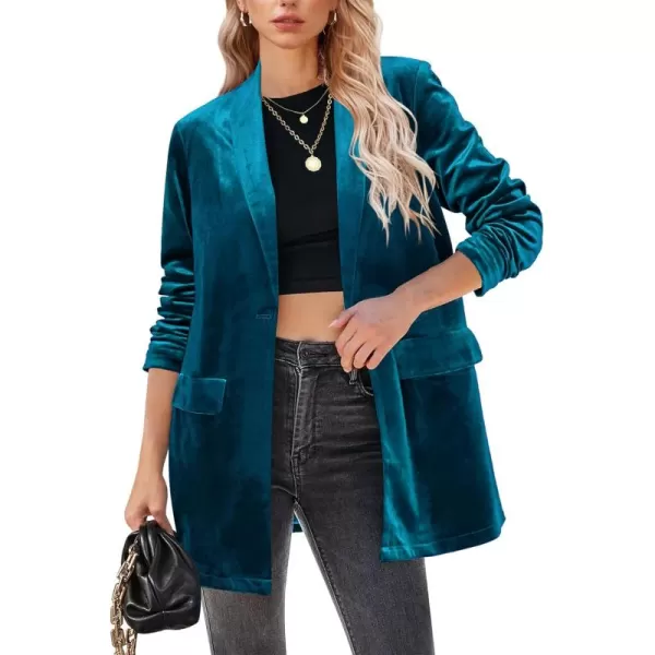 GRAPENT Velvet Blazers Jackets for Women Business Casual Oversized Long Suit Jacket Dressy Cardigan Blazer Work OfficeDark Blue