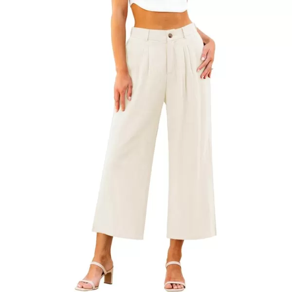 GRAPENT Wide Leg Capri Pants for Women High Waisted Linen Flowy Pleated Capris Cropped Trousers Pants Dressy CasualApricot
