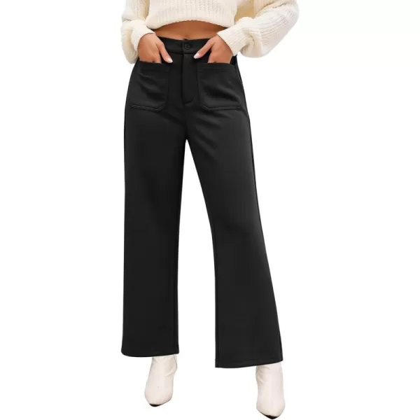 GRAPENT Wide Leg Pants Woman High Waisted Business Casual Elastic Waist Cropped Trouser Pockets Stretch Fall Knit PantsBlack