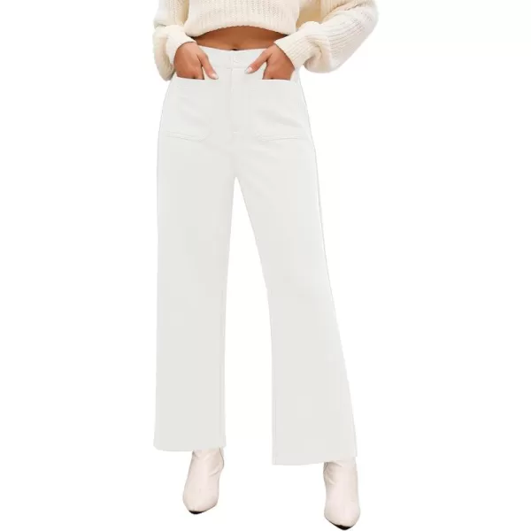 GRAPENT Wide Leg Pants Woman High Waisted Business Casual Elastic Waist Cropped Trouser Pockets Stretch Fall Knit PantsCream White