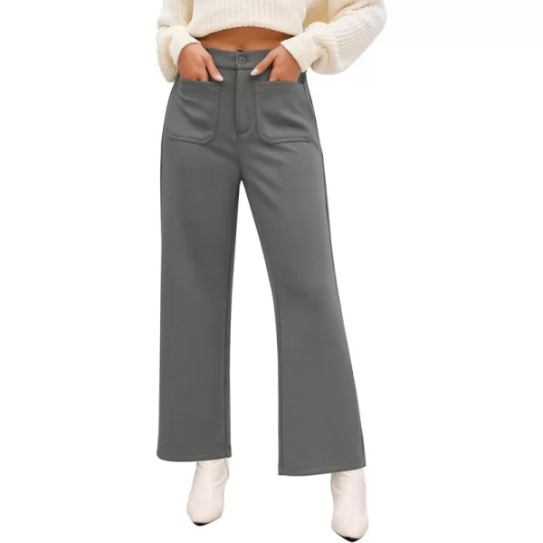 GRAPENT Wide Leg Pants Woman High Waisted Business Casual Elastic Waist Cropped Trouser Pockets Stretch Fall Knit PantsGrey