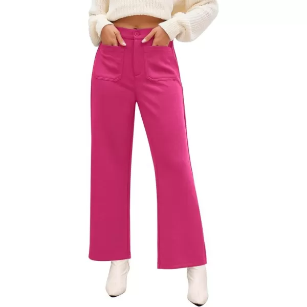 GRAPENT Wide Leg Pants Woman High Waisted Business Casual Elastic Waist Cropped Trouser Pockets Stretch Fall Knit PantsHot Pink