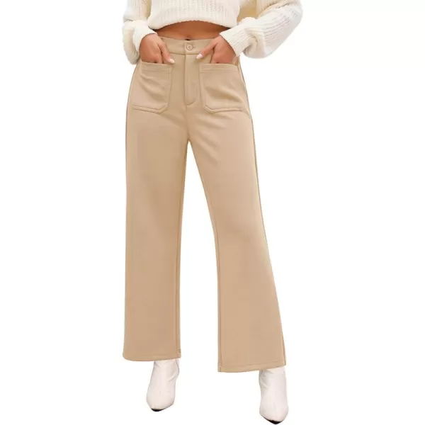 GRAPENT Wide Leg Pants Woman High Waisted Business Casual Elastic Waist Cropped Trouser Pockets Stretch Fall Knit PantsLark