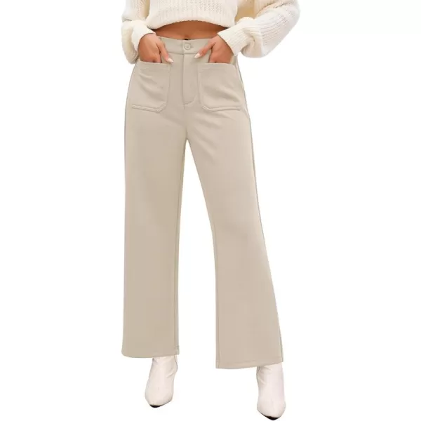 GRAPENT Wide Leg Pants Woman High Waisted Business Casual Elastic Waist Cropped Trouser Pockets Stretch Fall Knit PantsLight Khaki
