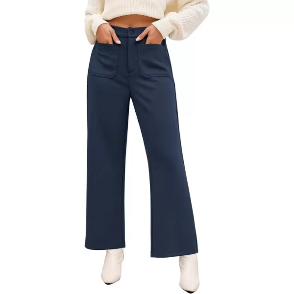GRAPENT Wide Leg Pants Woman High Waisted Business Casual Elastic Waist Cropped Trouser Pockets Stretch Fall Knit PantsNavy Blue