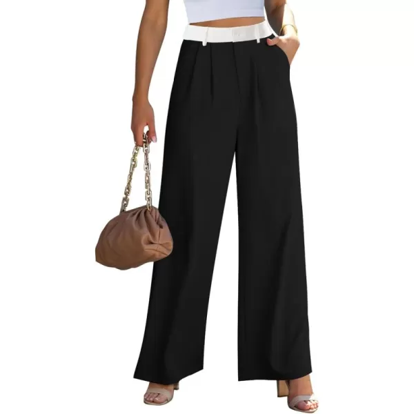 GRAPENT Wide Leg Pants for Women Work Business Casual High Waisted Dressy Pants Flowy Trousers OfficeBlack  White Block