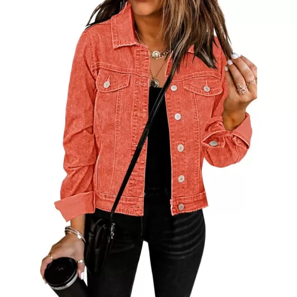 GRAPENT Womens Basic Button Down Long Sleeve Stretchy Jean Trucker Denim JacketOrangeade