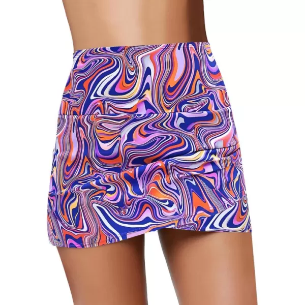 GRAPENT Womens High Waist Tulip Hem Shirring Swim Skirt Swimsuit Bikini BottomPurple Wavy