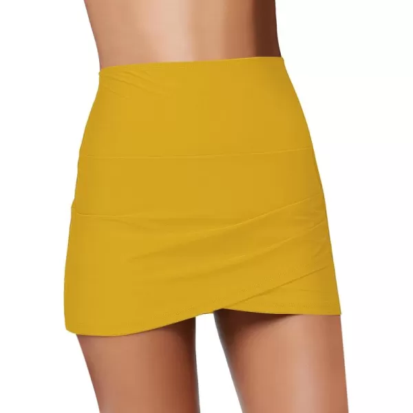 GRAPENT Womens High Waist Tulip Hem Shirring Swim Skirt Swimsuit Bikini BottomSymphonic Sunset