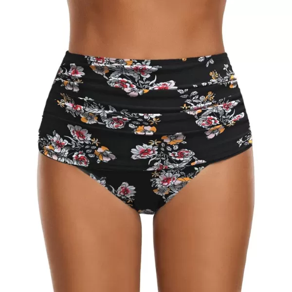 GRAPENT Womens High Waisted Swim Bottom Ruched Bikini Tankini Swimsuit BriefsB 2022 Black Floral