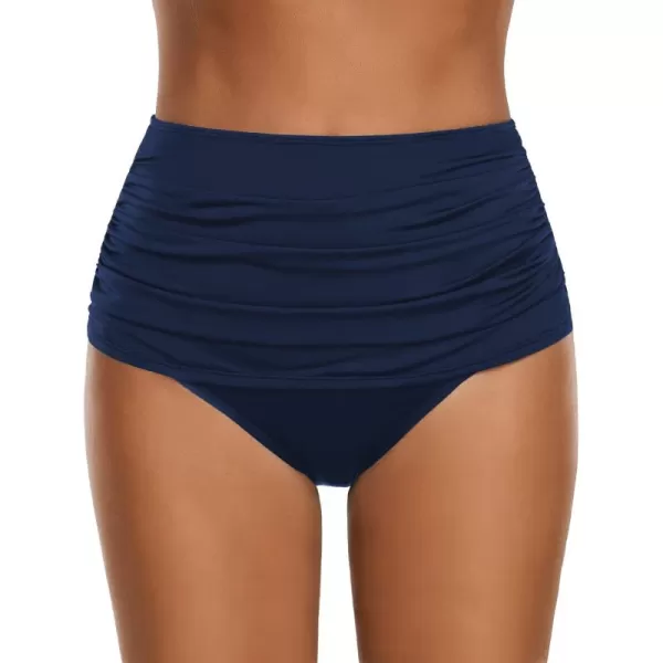 GRAPENT Womens High Waisted Swim Bottom Ruched Bikini Tankini Swimsuit BriefsB Navy