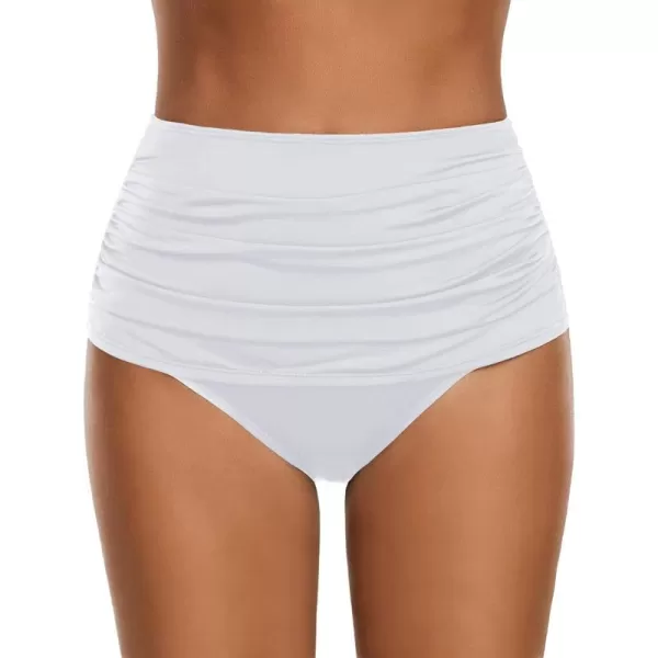 GRAPENT Womens High Waisted Swim Bottom Ruched Bikini Tankini Swimsuit BriefsB White