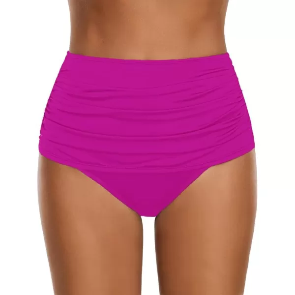 GRAPENT Womens High Waisted Swim Bottom Ruched Bikini Tankini Swimsuit BriefsDeep Magenta