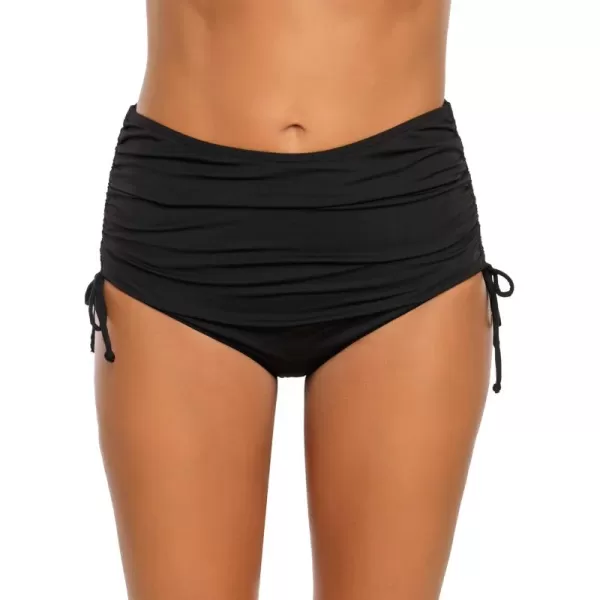 GRAPENT Womens High Waisted Swim Bottom Ruched Bikini Tankini Swimsuit BriefsG Black