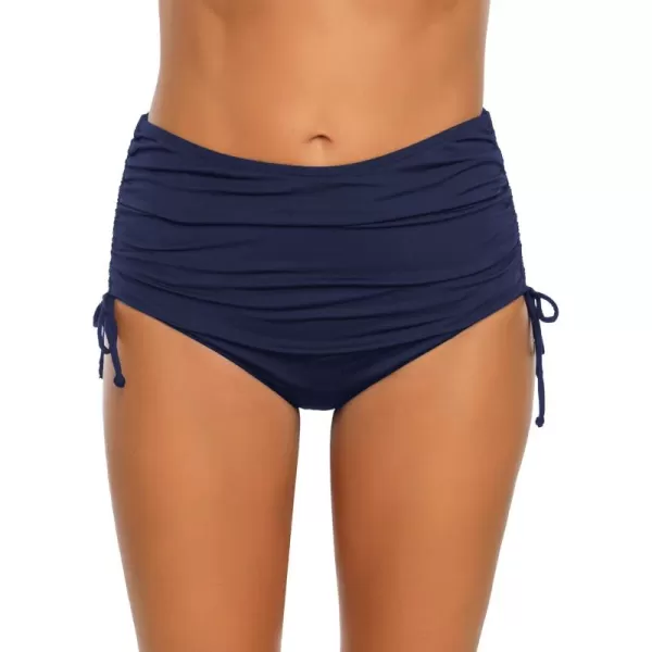 GRAPENT Womens High Waisted Swim Bottom Ruched Bikini Tankini Swimsuit BriefsG Navy Blue