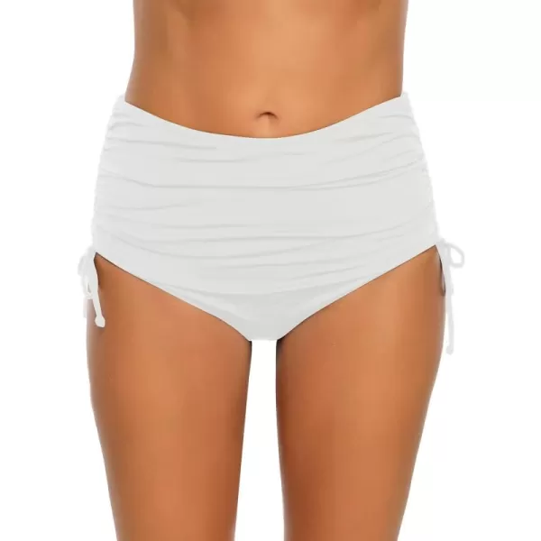 GRAPENT Womens High Waisted Swim Bottom Ruched Bikini Tankini Swimsuit BriefsG White