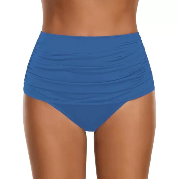 GRAPENT Womens High Waisted Swim Bottom Ruched Bikini Tankini Swimsuit BriefsGray Blue