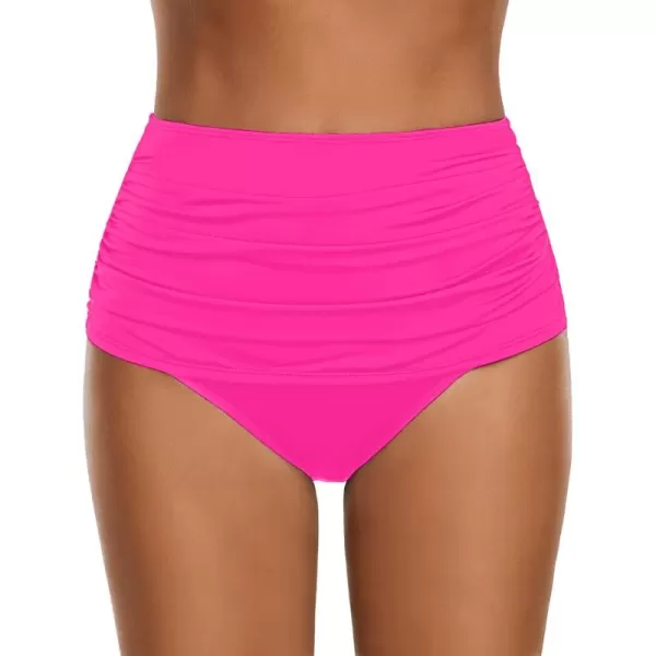 GRAPENT Womens High Waisted Swim Bottom Ruched Bikini Tankini Swimsuit BriefsHot Pink