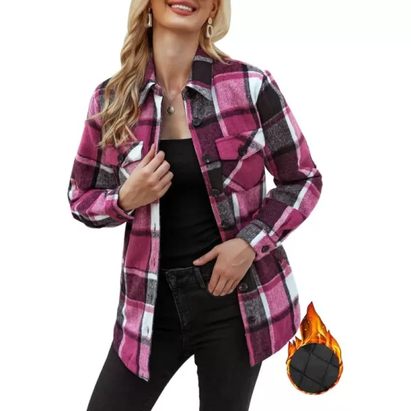 GRAPENT Womens Oversized Plaid Button Down Shirt Quilted Lined Shacket JacketAblack  Rose Checkquilted Lined