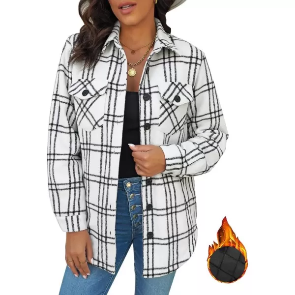 GRAPENT Womens Oversized Plaid Button Down Shirt Quilted Lined Shacket JacketAblack White Plaidquilted Lined