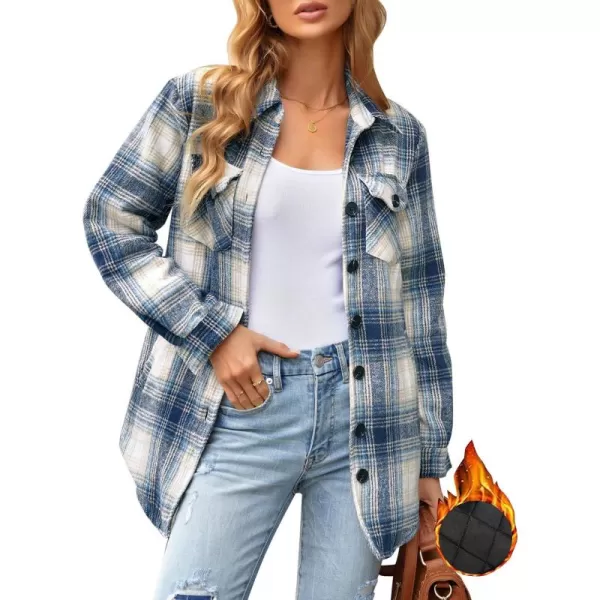 GRAPENT Womens Oversized Plaid Button Down Shirt Quilted Lined Shacket JacketAbluequilted Lined