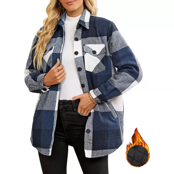 GRAPENT Womens Oversized Plaid Button Down Shirt Quilted Lined Shacket JacketAdark Blue Plaidquilted Lined