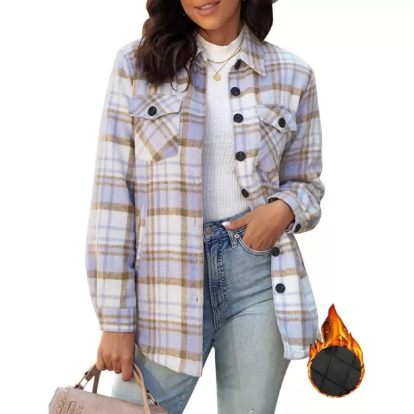 GRAPENT Womens Oversized Plaid Button Down Shirt Quilted Lined Shacket JacketAdigital Lavender Plaidquilted Lined