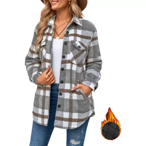 GRAPENT Womens Oversized Plaid Button Down Shirt Quilted Lined Shacket JacketAgrey Plaidquilted Lined
