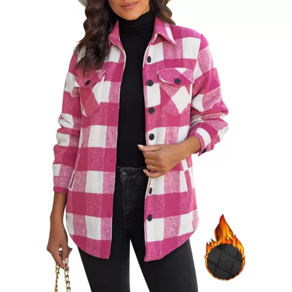GRAPENT Womens Oversized Plaid Button Down Shirt Quilted Lined Shacket JacketAhot Pink Plaidquilted Lined