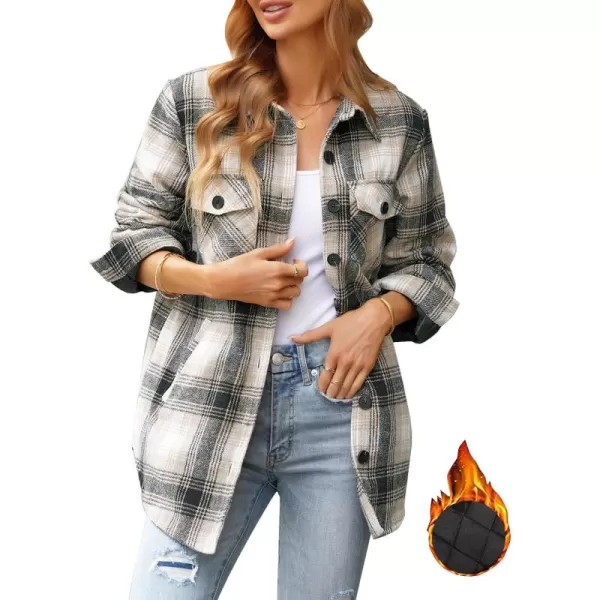 GRAPENT Womens Oversized Plaid Button Down Shirt Quilted Lined Shacket JacketAkhakiquilted Lined