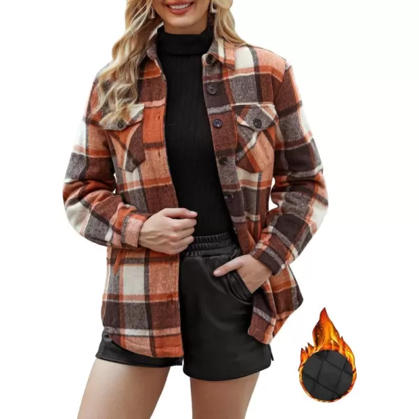 GRAPENT Womens Oversized Plaid Button Down Shirt Quilted Lined Shacket JacketAorange Plaidquilted Lined