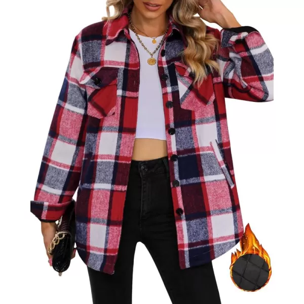 GRAPENT Womens Oversized Plaid Button Down Shirt Quilted Lined Shacket JacketAred  Black Plaidquilted Lined