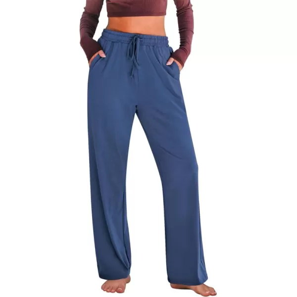 GRAPENT Womens Pants High Waisted Lounge Wide Leg Pull On Casual Drawstring Pj Bottoms Baggy Pajama Pants LoungewearBlue