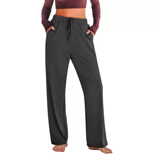 GRAPENT Womens Pants High Waisted Lounge Wide Leg Pull On Casual Drawstring Pj Bottoms Baggy Pajama Pants LoungewearDark Gray