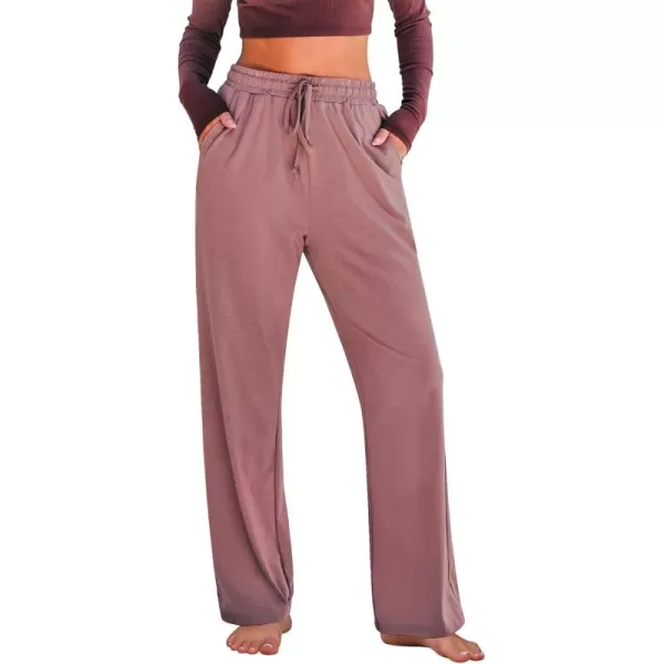 GRAPENT Womens Pants High Waisted Lounge Wide Leg Pull On Casual Drawstring Pj Bottoms Baggy Pajama Pants LoungewearDusty Rose