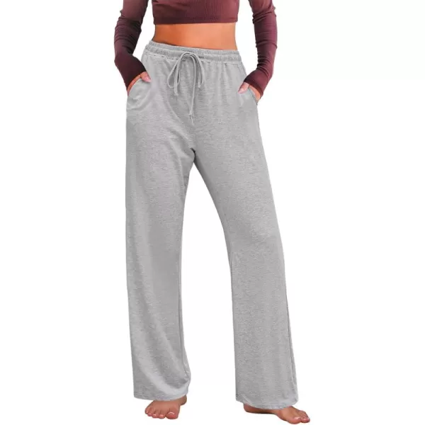 GRAPENT Womens Pants High Waisted Lounge Wide Leg Pull On Casual Drawstring Pj Bottoms Baggy Pajama Pants LoungewearHeather Gray