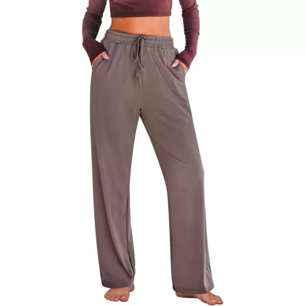 GRAPENT Womens Pants High Waisted Lounge Wide Leg Pull On Casual Drawstring Pj Bottoms Baggy Pajama Pants LoungewearMocha