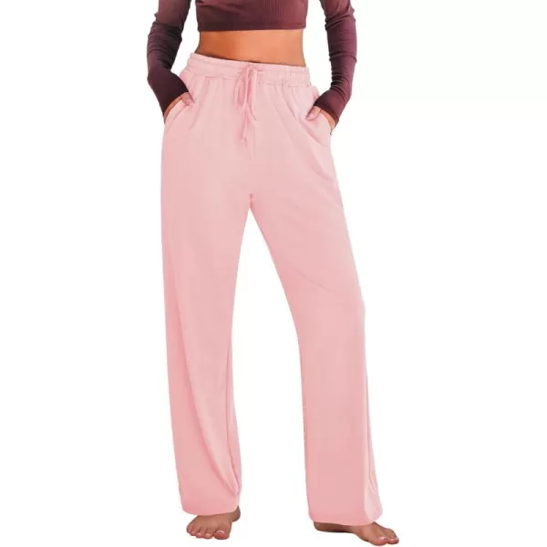 GRAPENT Womens Pants High Waisted Lounge Wide Leg Pull On Casual Drawstring Pj Bottoms Baggy Pajama Pants LoungewearPink