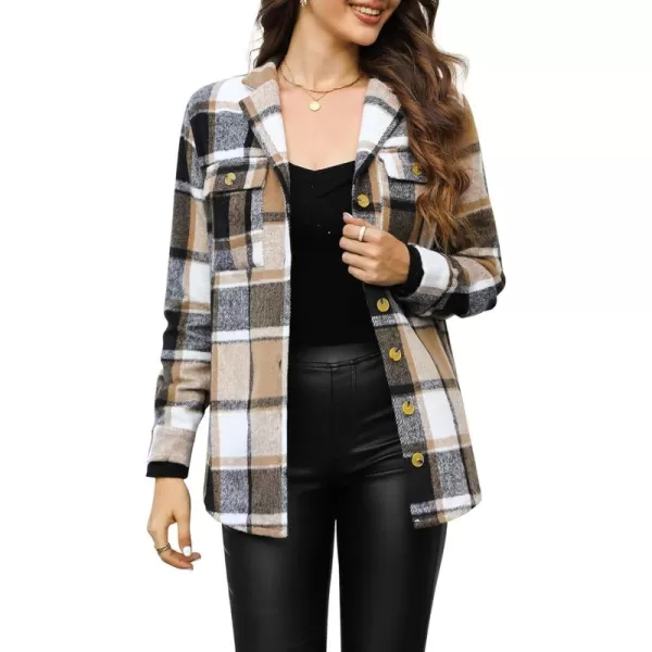 GRAPENT Womens Plaid Flannel Shacket Jacket Button Down Shirt Jackets Long Sleeve CoatsBrown Plaid