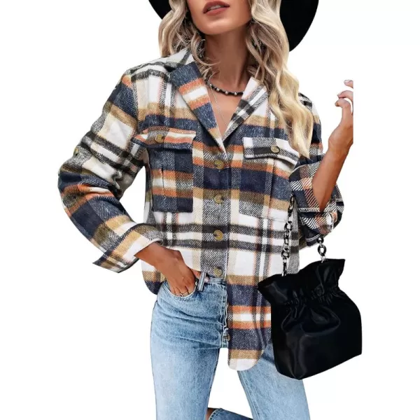 GRAPENT Womens Plaid Flannel Shacket Jacket Button Down Shirt Jackets Long Sleeve CoatsOrange