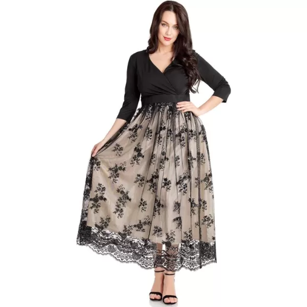 GRAPENT Womens Plus Size Sequin 34 Sleeves Evening Gown Party Long Maxi DressChampagne Black