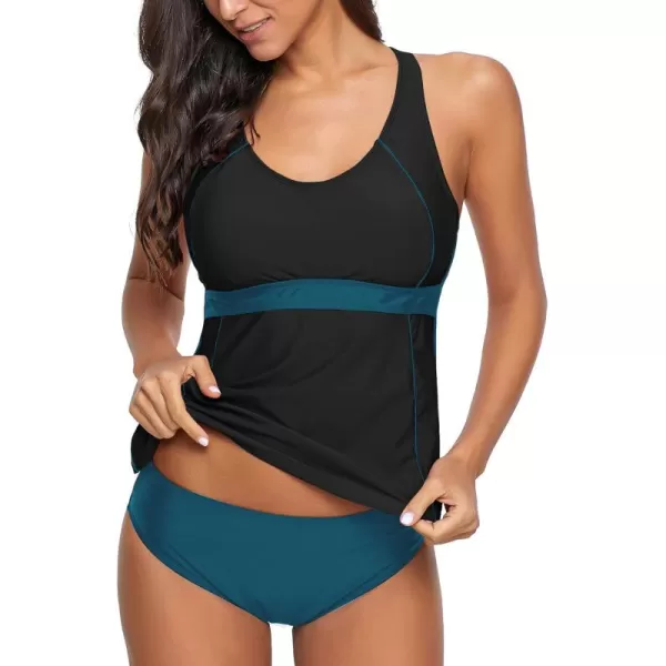 GRAPENT Womens Racerback Colorblock Two Piece Tankini Sets Swimsuit Swimwear