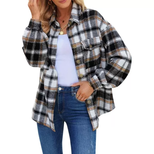 GRAPENT Womens Shacket Jacket Oversized Plaid Flannel Button Down Shirt Jackets Long Sleeve CoatsBlack  Brown Plaid