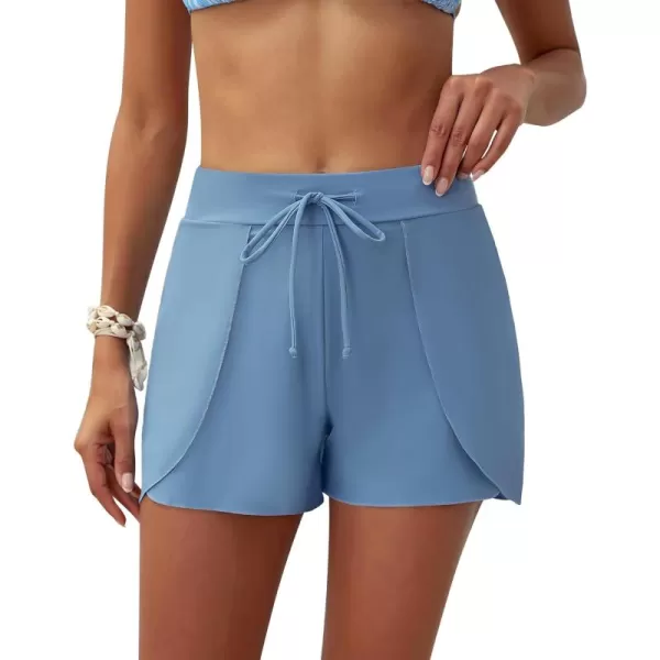 GRAPENT Womens Swim Shorts Bathing Suit Bottoms for Women Board Shorts Drawstring Tulip Swimwear Beach ClothesBlue Gray