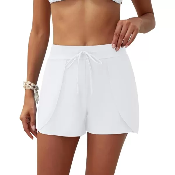 GRAPENT Womens Swim Shorts Bathing Suit Bottoms for Women Board Shorts Drawstring Tulip Swimwear Beach ClothesBrilliant White