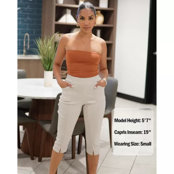 GRAPENT Capri Pants for Women High Waisted Pull On Elastic Waist Dressy Casual Stretchy Capris Trousers Pants PocketsAlmond Milk