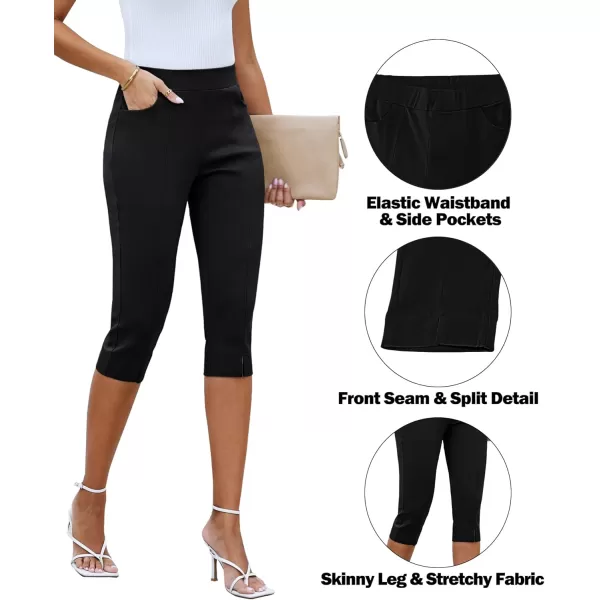 GRAPENT Capri Pants for Women High Waisted Pull On Elastic Waist Dressy Casual Stretchy Capris Trousers Pants PocketsBlack